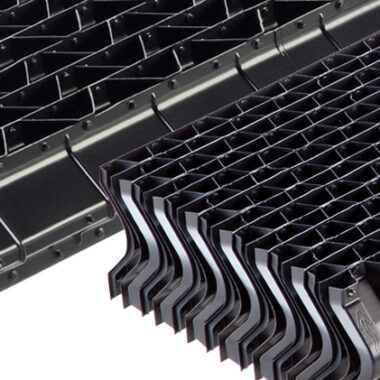 "Close-up of a Drift Eliminator for CCT, showcasing the alternating corrugated PVC sheets designed for optimal droplet capture."